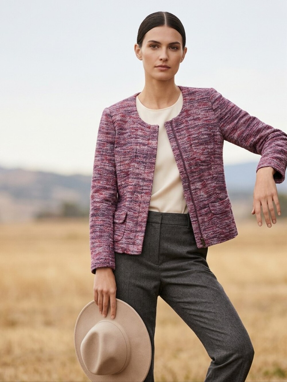 J.Crew Rose Colored Tweed Zip Up Sweater/Blazer. Size M
